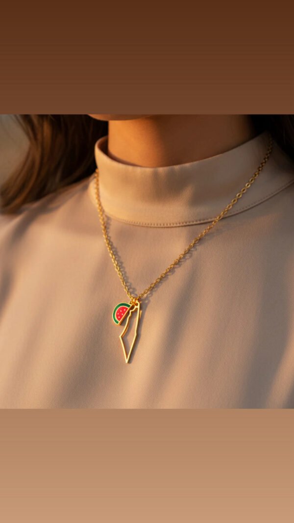 7050D24C-2BD6-4ED3-A203-E505ABEE786C Stainless Palestina ketting met watermeloen